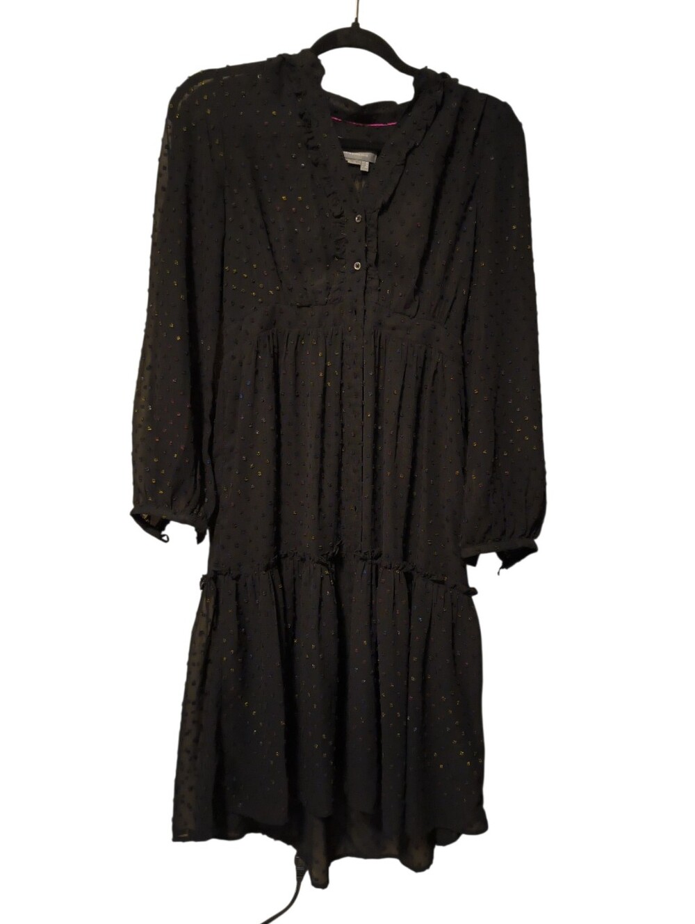 Anthropologie Black Long-Sleeve Ruffle Tiered Button Up Dress- Size 4P